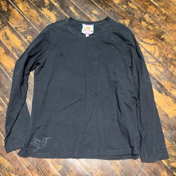 Johnny Was black bird embroidered minimalist whimsical knit top - Picture 1 of 4